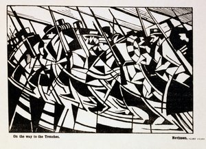 في الطريق إلى الخنادق ، رسم توضيحي من مجلة "بلاست" ، يونيو 1914 بواسطة كريستوفر ريتشارد وين نيفنسون